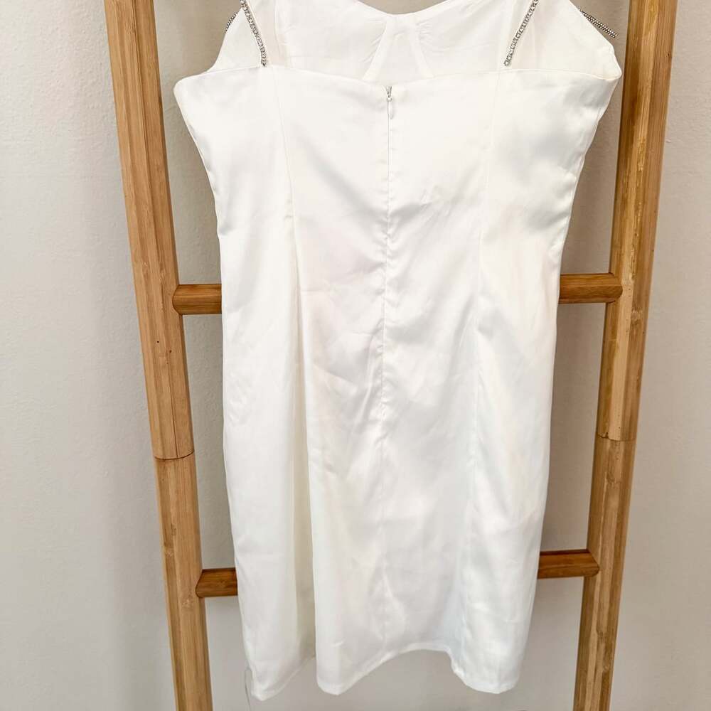NWT Collective The Label White Satin Mini Dress XS Rhinestone Bow Bridal - Picture 9 of 12